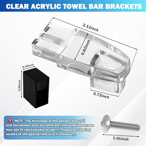 Image of Clear Acrylic Shower Door Towel Bar Brackets with Bright Chrome Sleeve