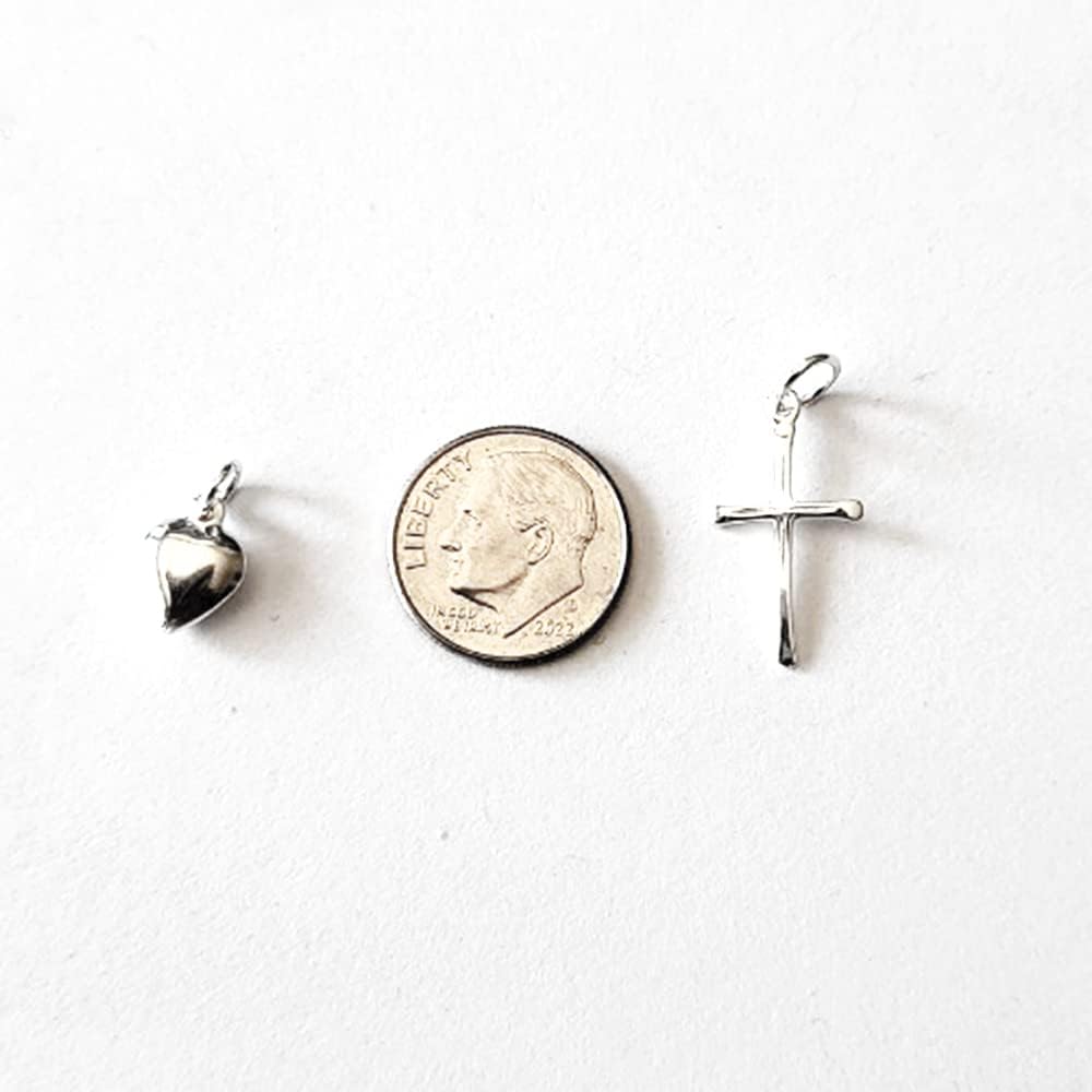 Sterling Silver Dainty Tiny Cross Charm with Heart Charm Necklace, 18" - Image 6