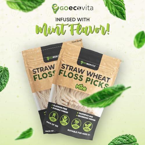 Image of Dental Floss Picks - Straw Wheat Handle Flossers | Thin & Shred-Resistant Thread for Tight Gaps | Flossers for Adults | Gentle on Gums & Teeth | Gluten-Free & Vegan (400 Pack, Mint)