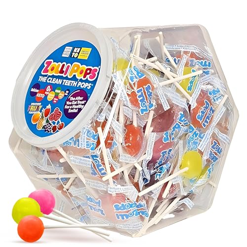 Zollipops Clean Teeth Pops Sugar Free Candy with Xylitol, Dye-Free Lollipops - Keto & Diabetic-Friendly, Dentist-Approved Treats for Kids (Natural Fruit Flavors, 29 oz)