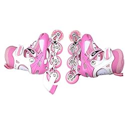 Patines Con Freno Automatico Patines en Línea con Ruedas Iluminadas para Niños y Adultos, Inline Skates Ajustables, Patines en Línea para Niños con Freno reemplazable - para niños niña Adulto Mujer (M - polvo (41*35*11,5 cm))