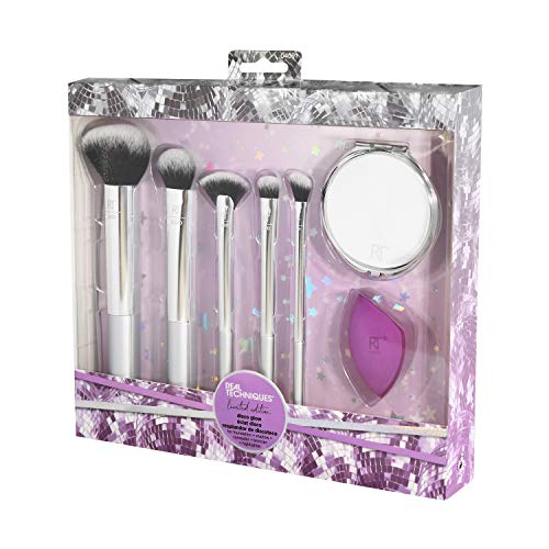Real Techniques Makeup Brush Gift Set, With Miracle Complexion Blender Beauty Sponge and Compact Hand Mirror, Holiday Stocking Stuffer