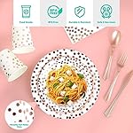 White and Rose Gold Party Supplies - 350 PCS Disposable Dinnerware Set - White Paper Plates Napkins Cups, Gold Plastic Forks Knives Spoon for Graduation, Birthday, Thanksgiving, Cocktail Party - Image 3