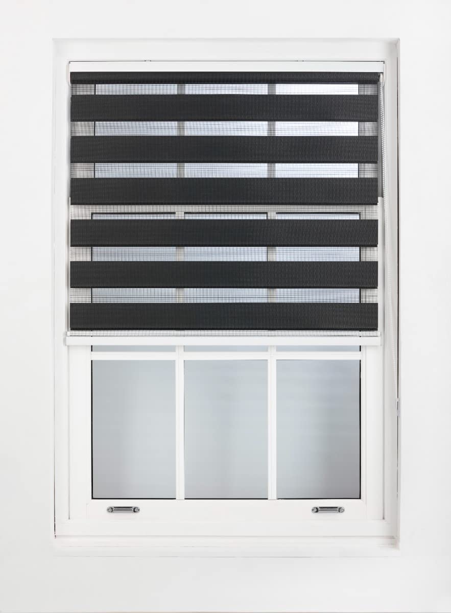 FURNISHED Stores Jour et Nuit sur Mesure - Store Enrouleur zébré en Tissu à Double Vision, Installation Rapide - Store Jour et Nuit, Noir, 180W x 165H cm