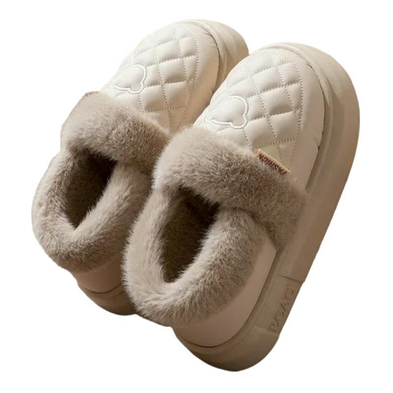 Slippers Women'S Home Plush Waterproof Plush Lined Slippers Non-Slip Thick-Soled Cotton Shoes