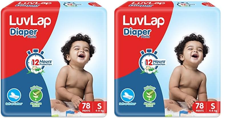 LuvLap Pant Style Baby Diapers, Small (S), 78 Count, For babies of Upto 4-8Kg with Aloe Vera Lotion for rash protection, with upto 12hr protection, Diapers (Pack of 2)-image-38