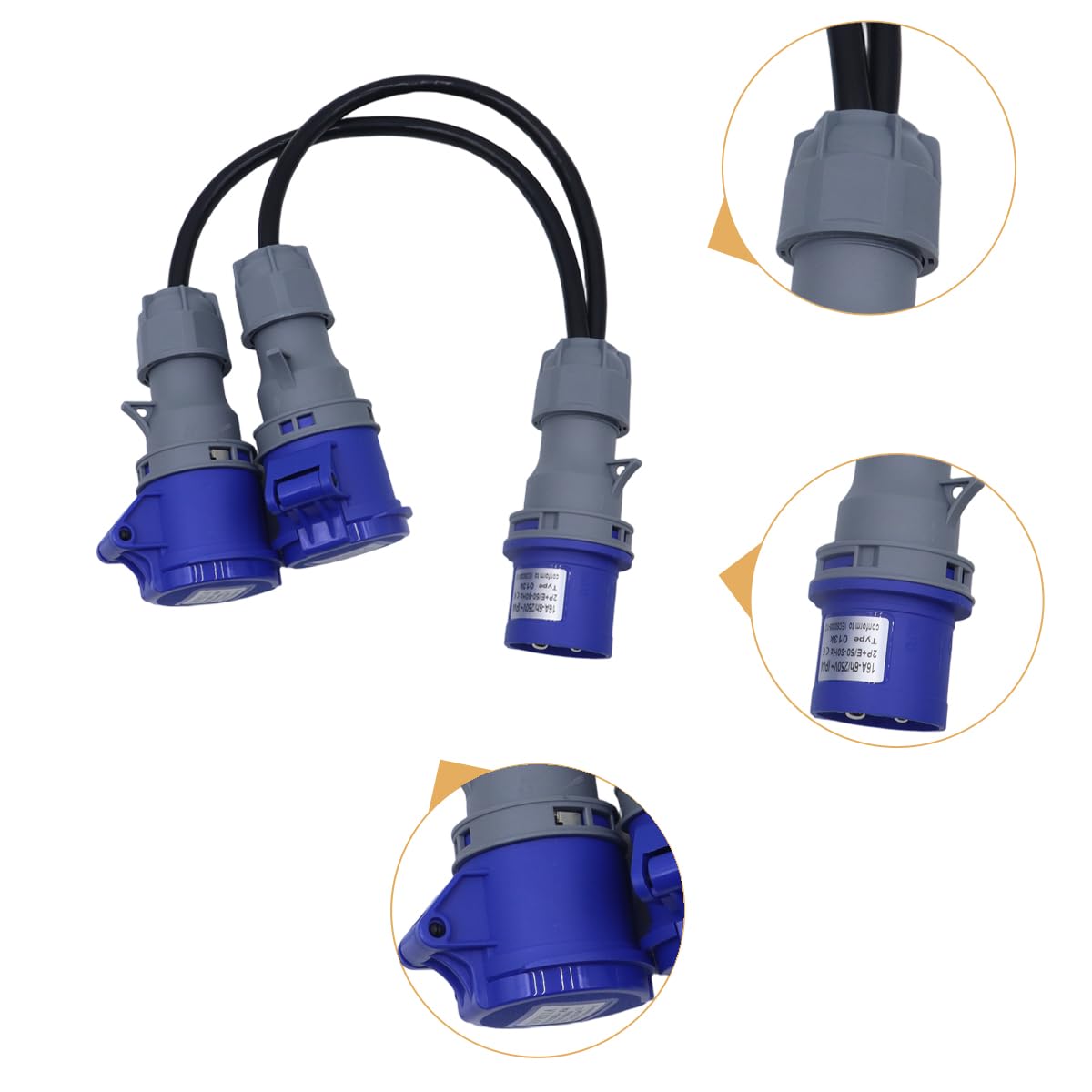 Qury 16A maschio a 2 prese da 16A, splitter di potenza a 2 vie, cavo convertitore di collegamento da 230 V, adattatore elettrico per roulotte