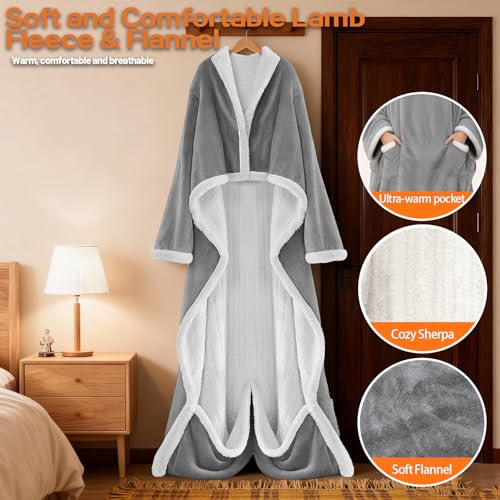 Image of Wearable Heated Blanket With Sleeves & Foot Pocket, Heated Throw Blankets Fast Heating Blanket With 10 Heat Settings Auto Shut Off Over-Heat Protection-Warm Gift, Machine Washable, 52 inch*72 inch+18 inch