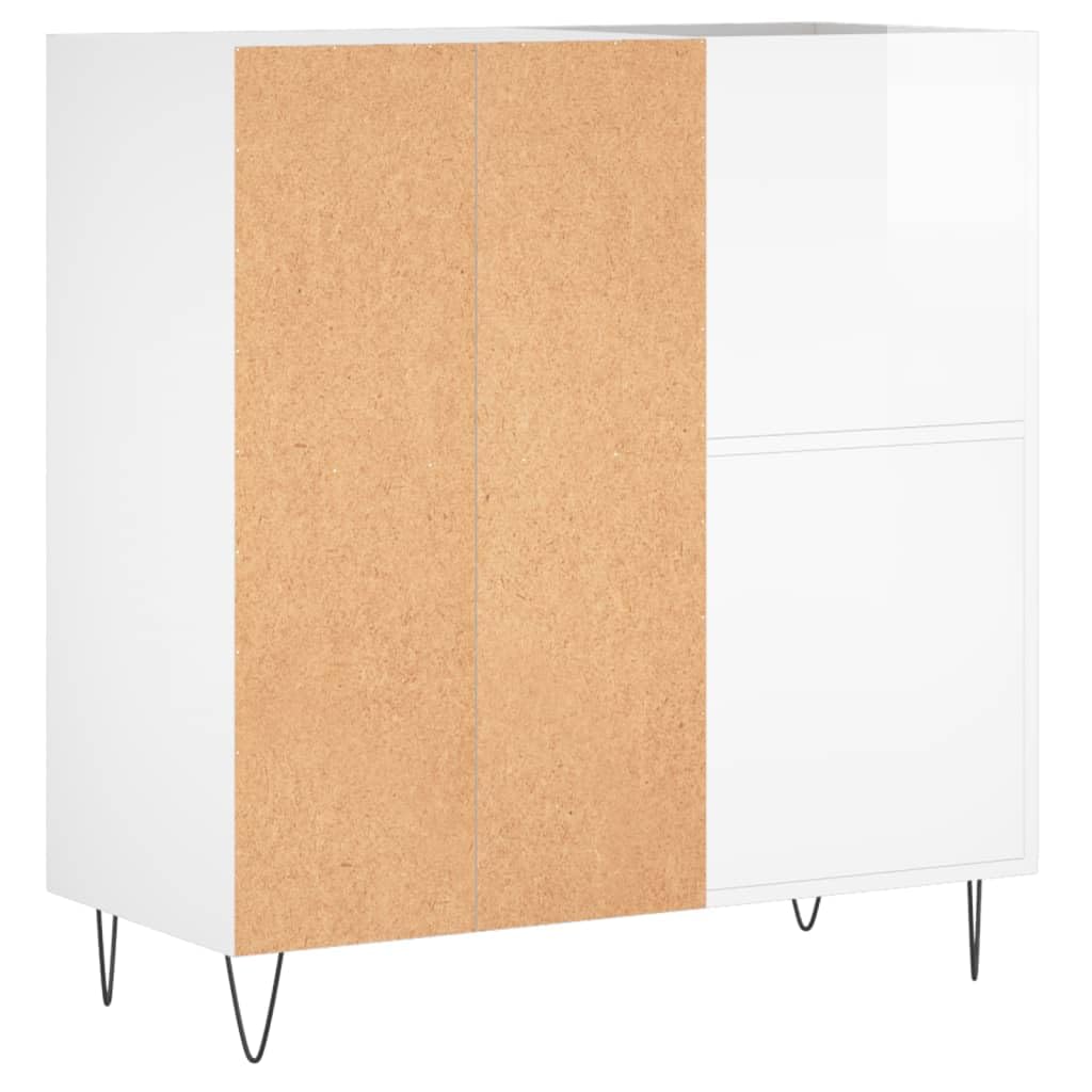 Hochglanz-Weißer Plattenschrank 84,5x38x89 cm mit stabilem Holzwerkstoff und Eisenbeinen für Vinyl, LP, Schallplatten, mit viel Stauraum, robustem Oberboden, ideal für Wohnzimmer