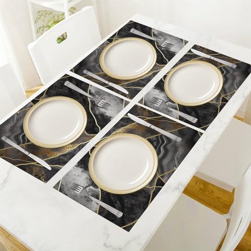 Sets de table antidérapants et lavables en PVC marbre noir x4 - 7