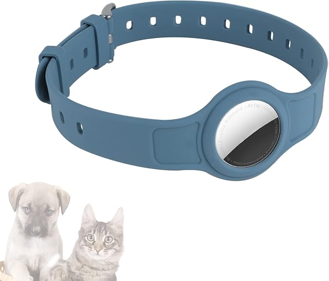 airtags case for dog cat Suitable for AirTags location tracker protective cover for pets Dog and cats e-collar protective case silicone waterproof adjustable lengthBlue