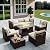 VONZOY 8 Pieces Outdoor Patio Furniture Set with 44" Fire Pit Table Rattan Sectional Conversation Sets w/Gas Fire Pit, Coffee Table, 2 Waterproof Covers, Khaki
