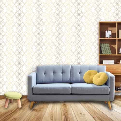 Image of Wallpaper Self Adhesive Wall Covering Elegant Gold Diamond Lattice (41cm x 244cm)