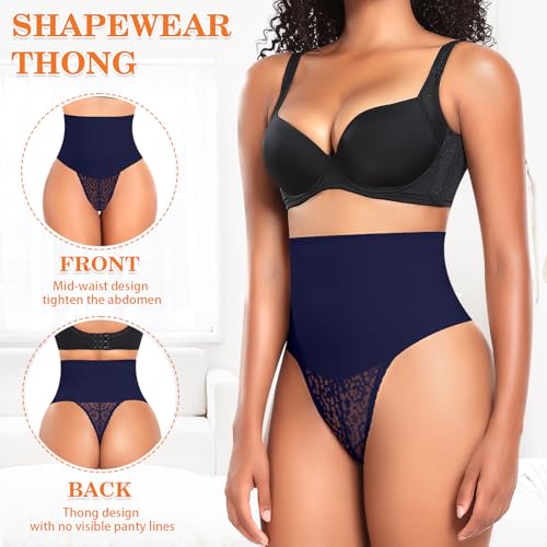 Image of Werena Tummy Control Thong Shapewear for Women High Waist Body Shaper Panties Girdle Lace Shaping Underwear