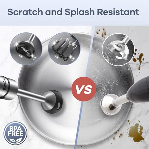 Ganiza Immersion Blender Handheld, 6 in 1 Hand Blender Stainless Steel Blade, 15 Speed Stick Blenders Electric, 800ml Mixing Beaker, 600ml Chopper, Whisk, Frother, Potato Masher image 6