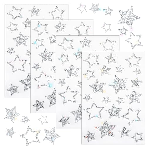 Image of 84Pcs Glitter Silver Star Stickers Christmas Self Adhesive Rhinestone Star Stickers Silver Glitter Bling Crystal Star Sticker Self-Adhesive Assorted Star Labels Gift Decor Holiday Window Car Decal