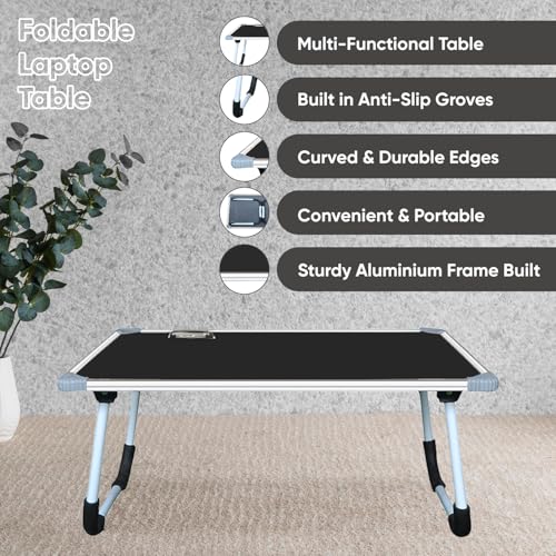 Image of YAJNAS Multipurpose Whiteboard & Laptop Table | Portable Study & Lap Desk for Bed with Laptop Support | Foldable Lap Bed Table, Ideal for Home & Office Presentation - (15 x 26, Black)