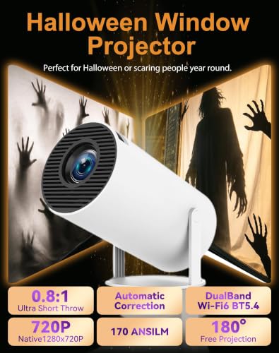 Scary Window Projector, Spooky Window Projector, Holographic Halloween Window Projector, 1080p With Wifi & Bluetooth 100" Screen, 210° Rotation, Built-In Speaker, For Home Theater Bedro (White) - Image 3
