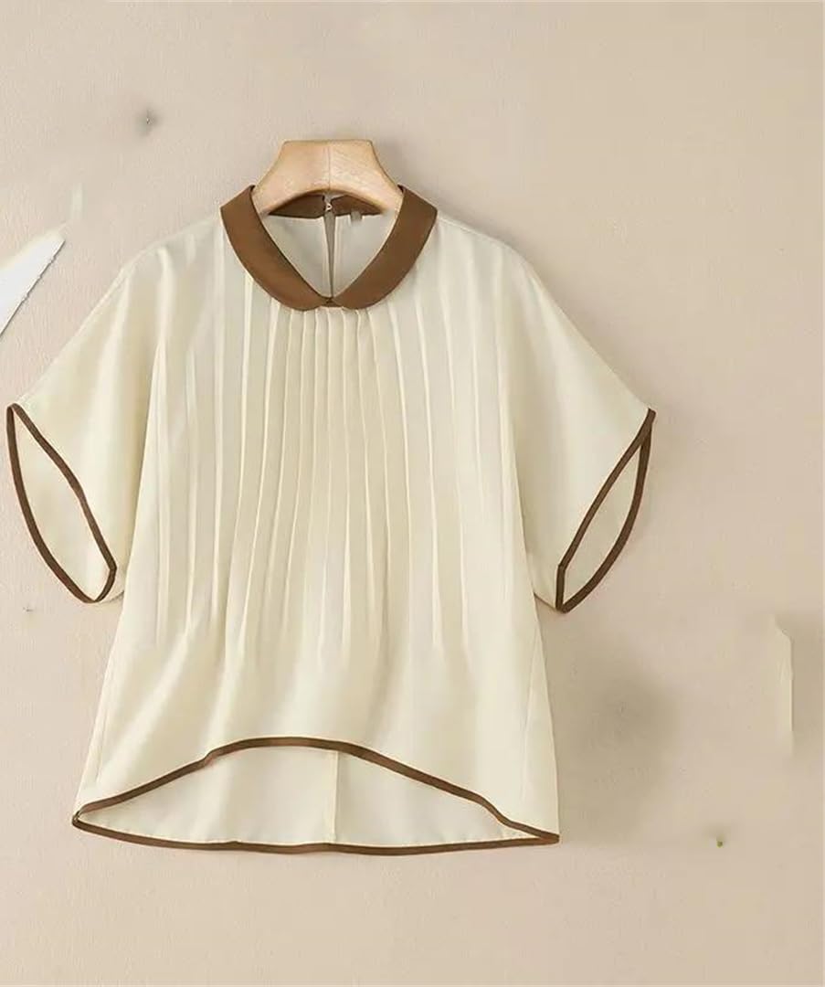 Yeuyyben Camicette da donna estive casual chic plissettate mezze maniche top a contrasto di colore