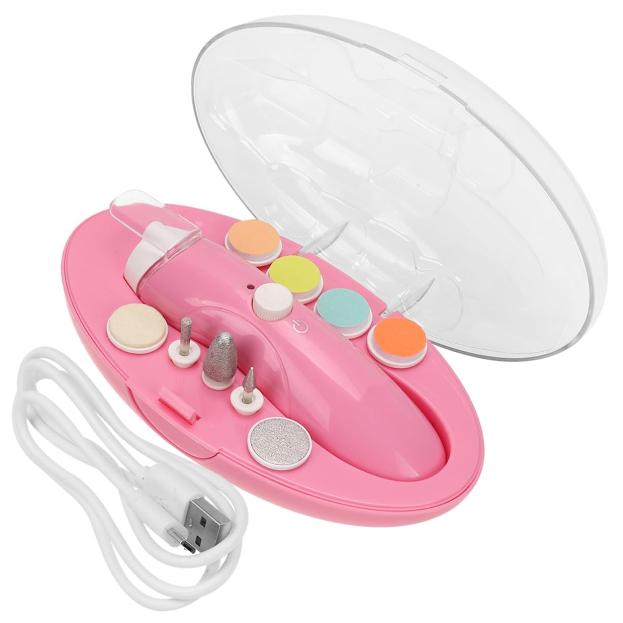 1juego Cortauñas Eléctrico Para Bebés Luz Nocturna Kit De Pulido y Cuidado De Uñas Para Niño Niña y Recién Nacidos Sin Batería Color Rosa