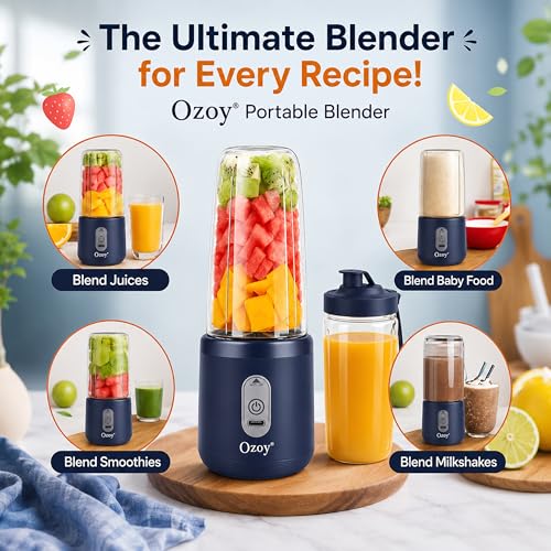 Image of Juicer for Home ^ CITRODA Juicer Mixer Grinder with 1500mAh Battery, 6 Blades 3Gears Fast Blending, 2-Jar Capacity (400ml*2) | 40 Watts Bullet Rechargeable Portable Personal Juicer (Navyblue)