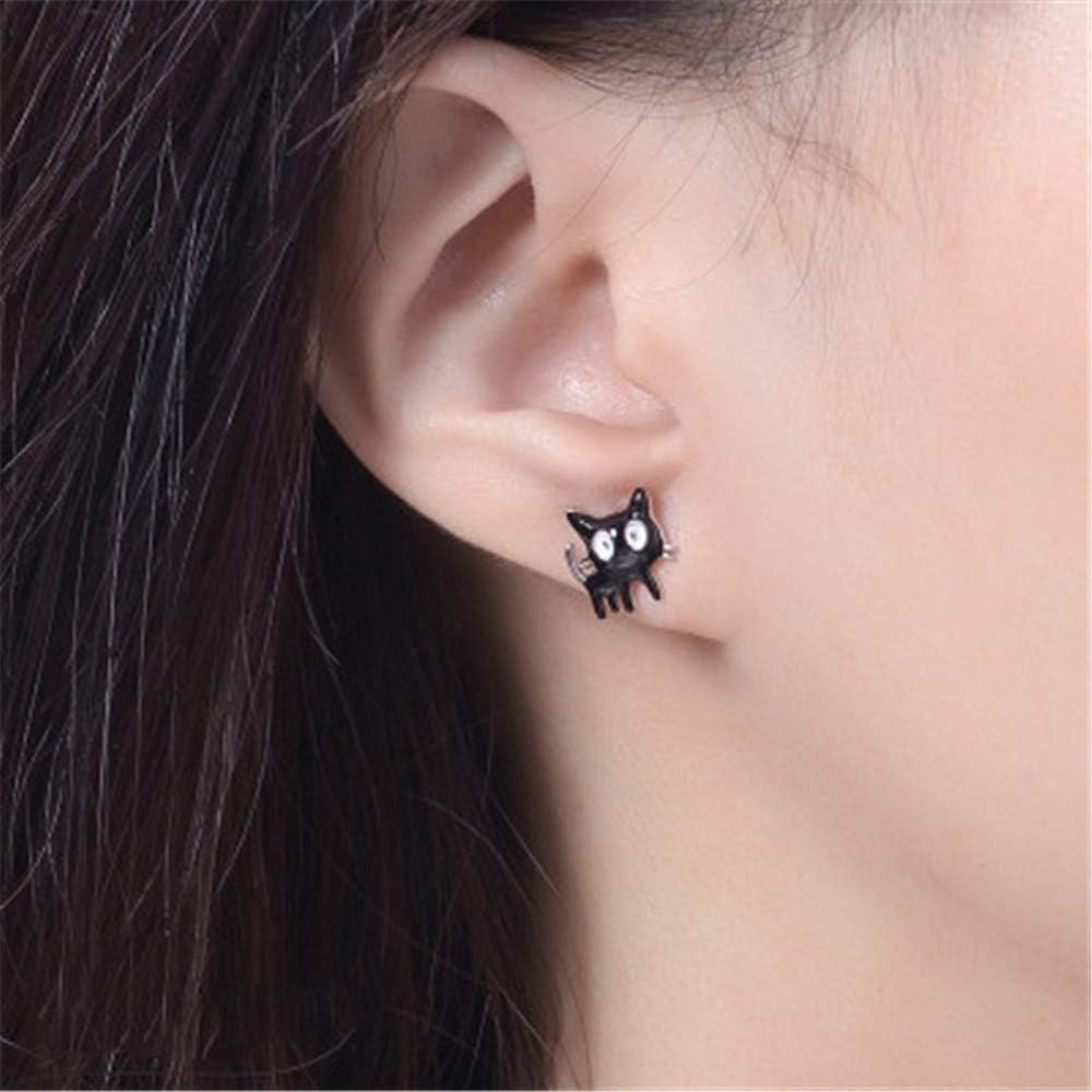 Asymmetrical Black White Cat Earrings for Women Girls 925 Sterling Silver Enamel Cats Kitten Cute Animal Small Studs Earring Hypoallergenic Lovely Jewelry Gift for Pet Lover - Image 2