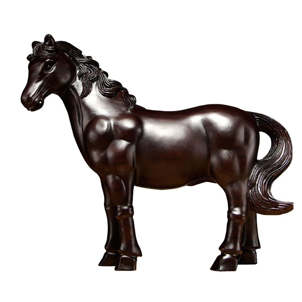ATREDESES Office Decor Wooden Horse Carving Ornaments Solid Wood Horse Home Office Decorations Mahogany Crafts Home Decor(11.81in)