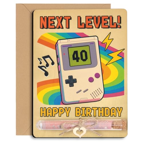 40 Geburtstag Frauen Männer Geldgeschenke, 40. Retro Spielekonsole aus Holz mit Reagenzgläser, Lustig Spiele Geschenk zum 40 Geburtstag Mann Frau - NEXT LEVEL! 40