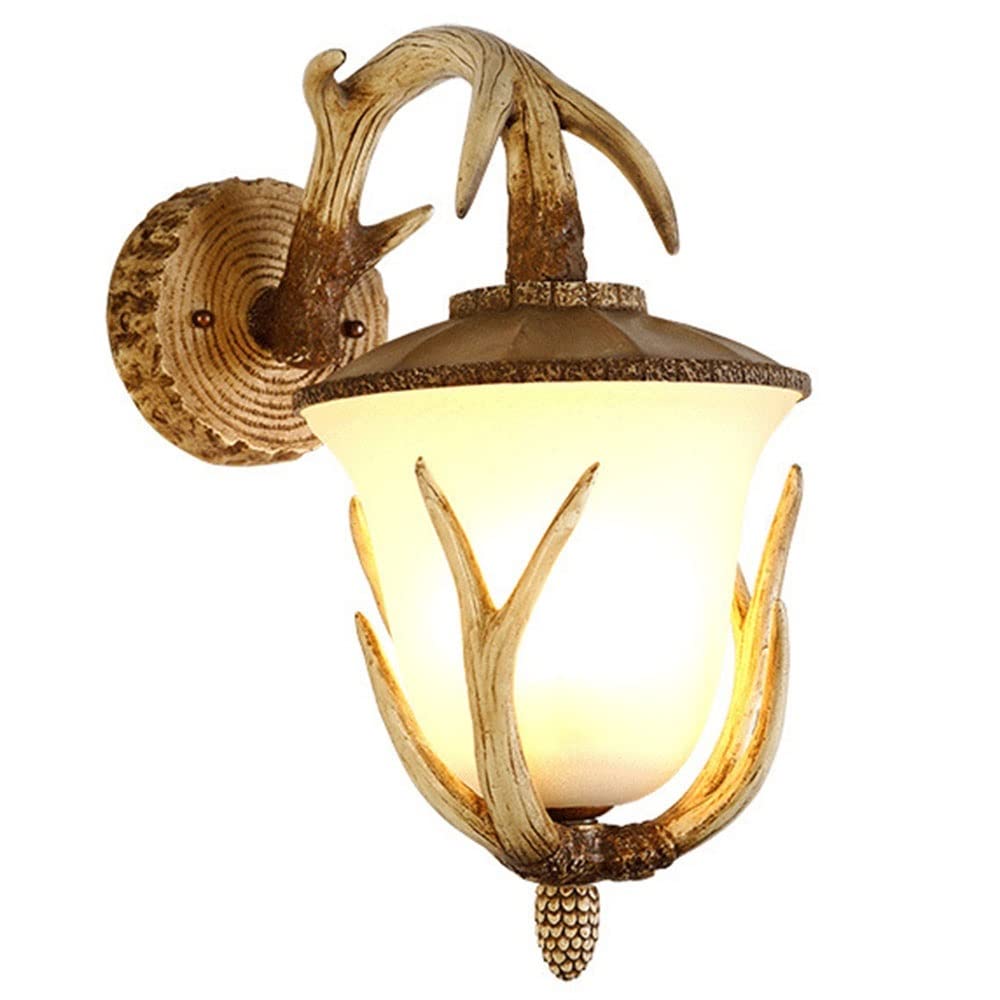 HYJAUSXB Retro Deer Antler Ceiling Chandelier Antique Resin & Glass Wall Sconce for Bedroom Cafe Clothing Store Corridor Lighting - Unique Lamp Decor