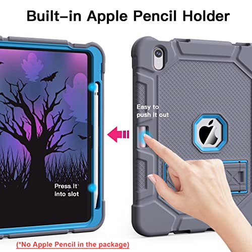 Image of Azzsy Case for iPad (A16) 11th Generation 11 Inch 2025 / iPad 10th Generation 10.9 Inch 2022, [Built-in Pencil Holder] Heavy Duty Shockproof Rugged Protective Case, Gray+Blue
