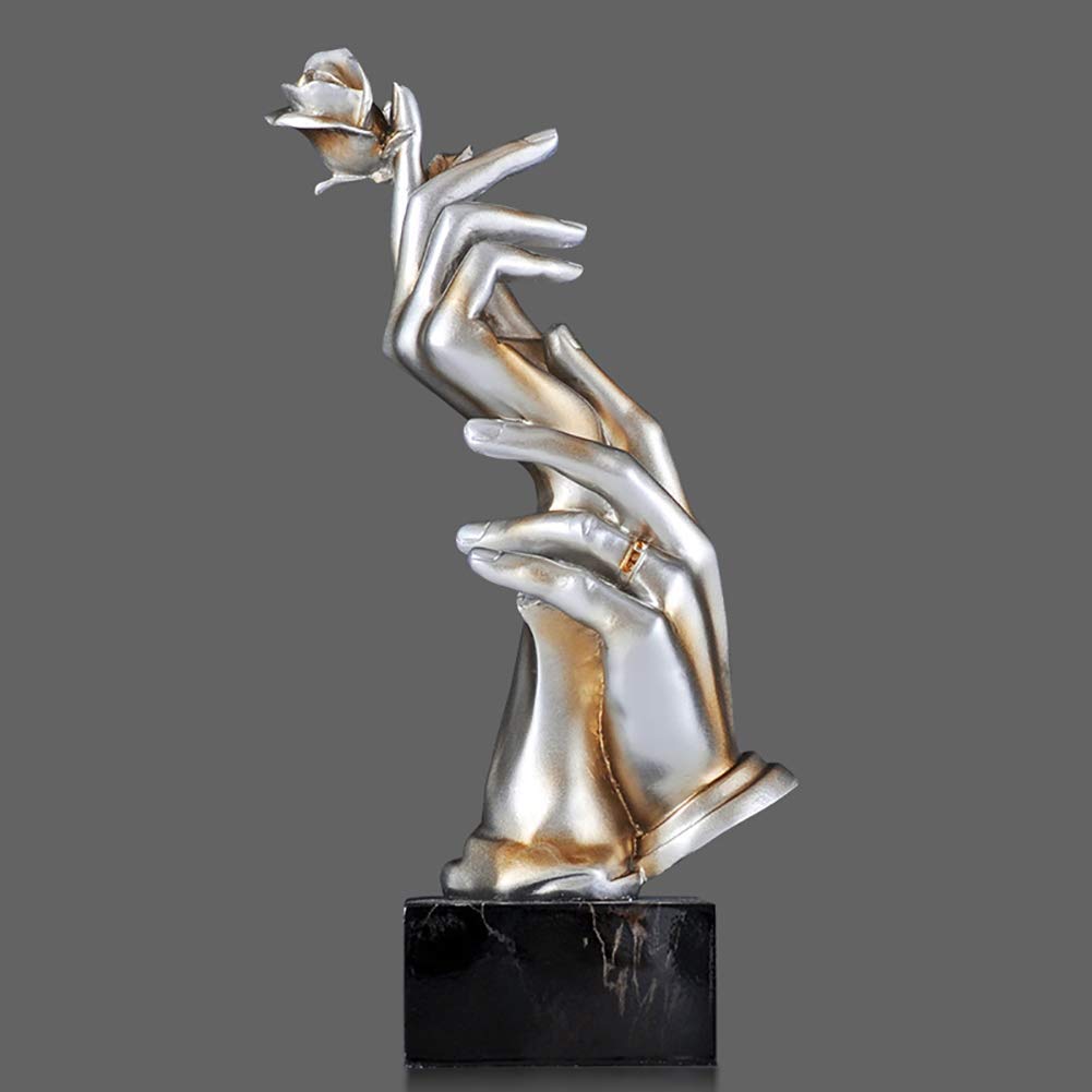 ROLTIN8th For Couple Wedding Office Home Decor,Silver Hand Statues Crafts,Creative Resin Finger Sculpture Table Decoration Champagne 27x16x7cm(11x6x3inch)