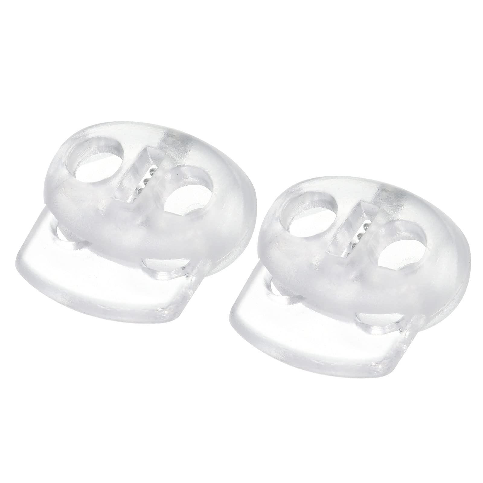 METALLIXITY Cord Lock Stopper End 40Pcs, Plastic Double Hole Stopper Spring Toggle Fastener - for Drawstrings Clothing, Bags, Clear