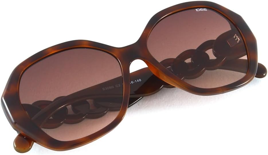 IDEE 100% UV Protected Sunglasses for Women with Shiny Brown Demi Polycarbonate Frame Size Large with Brown Lenses