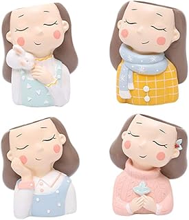 HEMOTON Vaso de Flores 4 peças de desenho animado adorável menina suculenta plantador de vasos de flores em vasos de cacto de flores de mesa decoração de escritório para casa artesanato de decoração