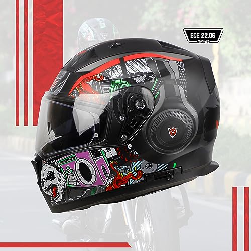 Image of Ignyte IGN-7 Bug ECE 22.06 /ISI /DOT Certified Full Face Graphic Helmet with Outer Anti-Fog Clear Visor and Inner Smoke Sun Shield