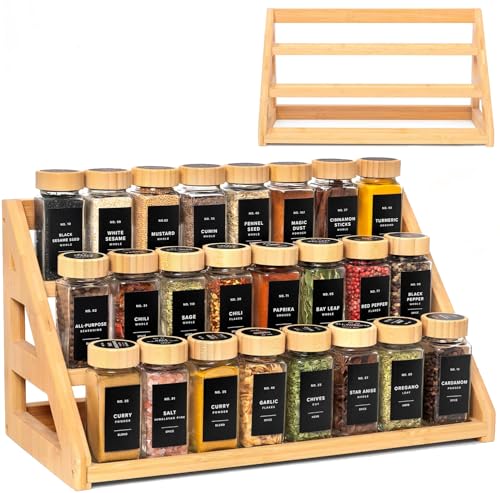 Image of Spice Rack, Spice Organizer -3 Tier Bamboo Spice Racks, Solution for Spice Storage in Kitchens, Countertops,Storage Rooms and Other Places