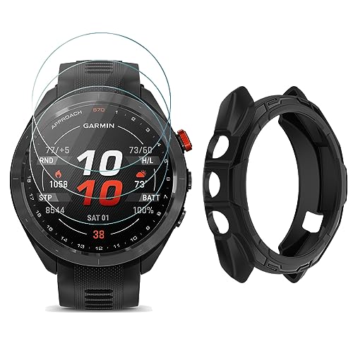 HUADU Watch Screen Protector Compatible for Garmin Approach S70 47mm, Tempered Glass Film Anti Scratch High Definition Full Coverage and Soft TPU Protective Case