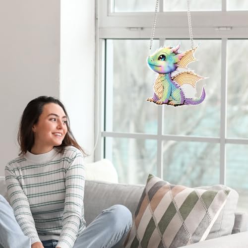 Image of Flying Dragon Diamond Painting Hanging Kit, DIY 5D Special Shaped Crystal Rhinestones Diamond Art Pendant Ornament Acrylic, Fantasy Dragon Art for Wall, Door or Car Decoration, Handmade Craft Gift
