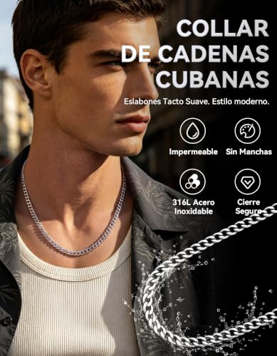 Miniatura 2 de Chainshouse Cadena Eslabones Hombre Collar Cadenas Rap 5mm Ancho 46cm Largo Cadena De Chico Regalo Hijo Novio Cumpleaños