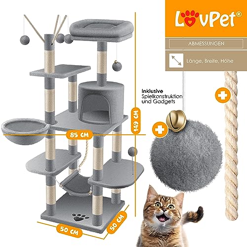 KESSER® Grattoir | Arbre à Chat XXL | Arbre d'escalade avec hamac, colonnes en sisal, Stable, abris, balles de Jeu, Jeu en sisal et Corde de Jeu, avec de Nombreuses possibilités de Jeux, Gris Clair - Image 7