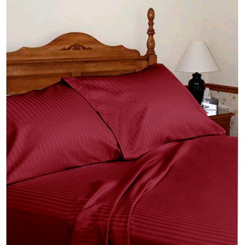 Royal Home Collection 600 Thread Count Egyptian Cotton 4pc Bed Sheet Set 12´´ Inch Extra Deep Pocket, Twin/Single Bed, Burgundy Stripe