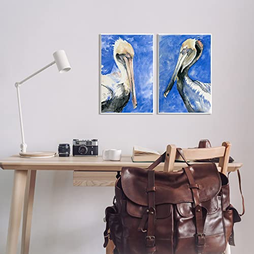 Image of Nautical Pelican Portrait, 13 x 19 Inch Mounted Print on Wall Plaque Set