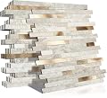 KASARO Peel and Stick Marble Tiles, Self-Adhesive Aluminum Wall Tile Stick on Bathroom, Fireplace, RV, Marble Beige with Vintage Golden Embellished Stripes, 10-Sheet