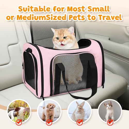 Cat Carrier Soft Up to 16 Lbs, Breathable Pet Travel Bag with Steel Frame | Lockable Zippers, Fits Small Dog, Kitten, Puppy,Rabbit,Medium Travel Carrying Case for Kennel Car Airline Transport,Pink - Image 5