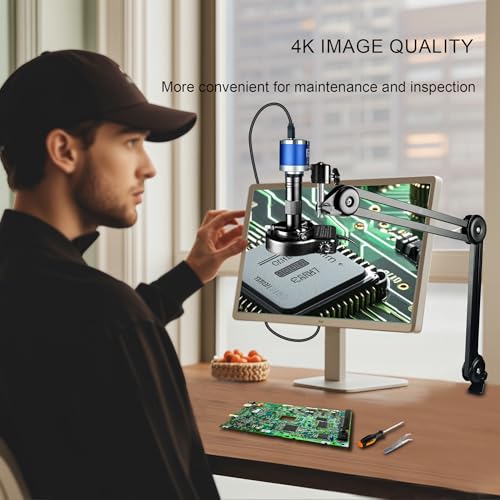 Image of NICE-POWER Digital Microscope, 48MP 4K 1080P HDMI Type-C /USB Industrial Video Microscopes Camera, 150X Zoom C-Mount Lens, Foldable Stand, LED Ring Light, Soldering Microscope for Electronics Repair