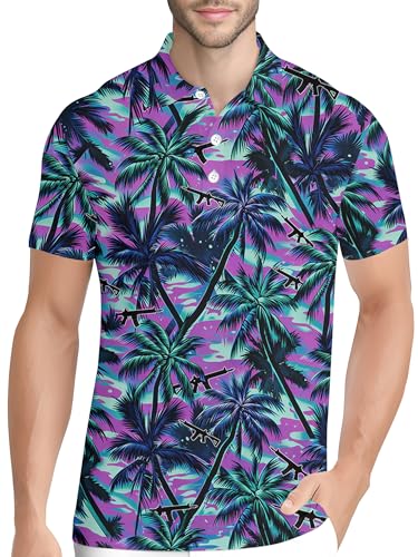 Image of PAGYMO Funny Golf Shirts for Men Crazy Printed Pattern Novelty Moisture Wicking Performance Mens Polo Shirt