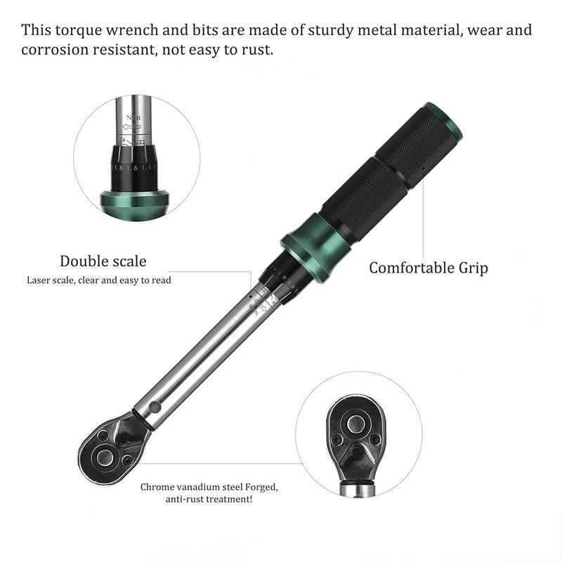 1/4'' Drive 2-24N.m Precise Double Scale Torque Wrench Set MTB Bike Socket Spanner Bicycle Motorcycle Ratchet Repair Toolbox Kit(15pcs)