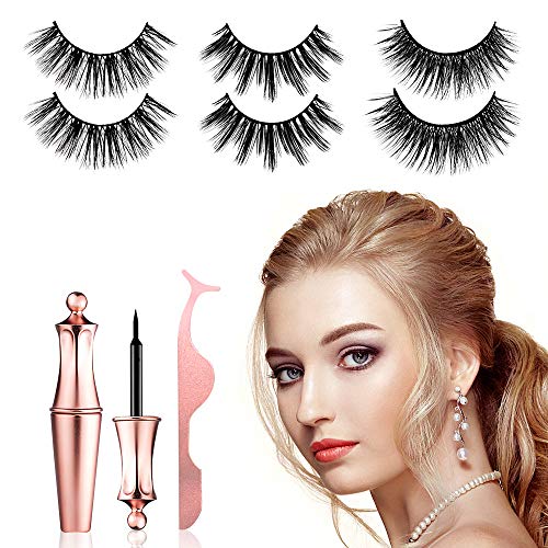 Magnetic Eyelashes with Eyeliner, EverNice Reusable 3D Magnetic Lashes of 3 Styles, No Glue Natural Look False Eyelashes with Tweezers, All Day Long Lasting Fake Magnetic Eyelashes Easy to Use
