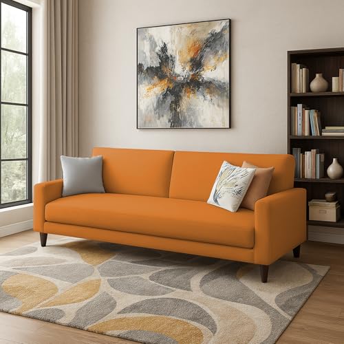 Image of Kathleen 3 Seater Sofa Set for Living Room - Foldable Convertible Couch Furniture for Home, Office or Guest Use, Modern Designer Stylish Comfortable (Orange)