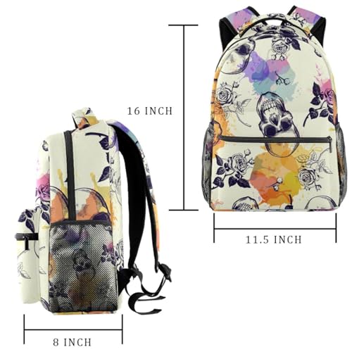 Sac à dos d'école crânes et roses multicolore de 29.4x20x40cm